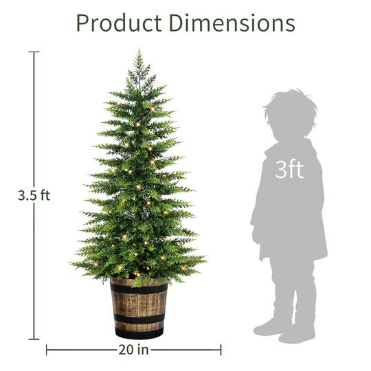 Puleo International 3.5ft. Pre-Lit Battery-Operated Artificial Christmas Trees with Whiskey Barrel Base, Warm White LED Lights, 2ct.
